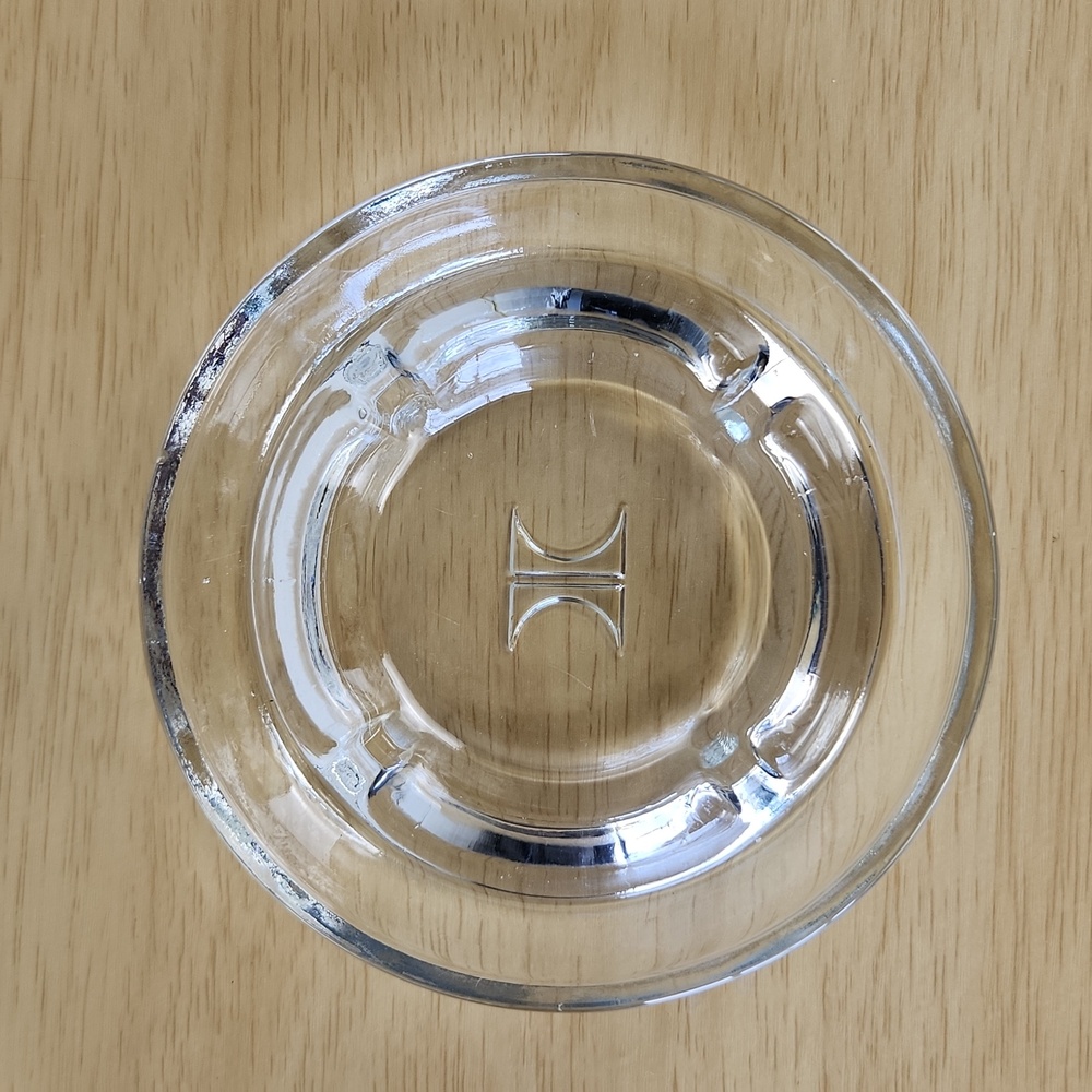 Hilton Hotel Ashtray 5" Round Clear Glass H Logo Monogram